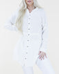 Faded Wash Raw Hem Button Down Long Blouse