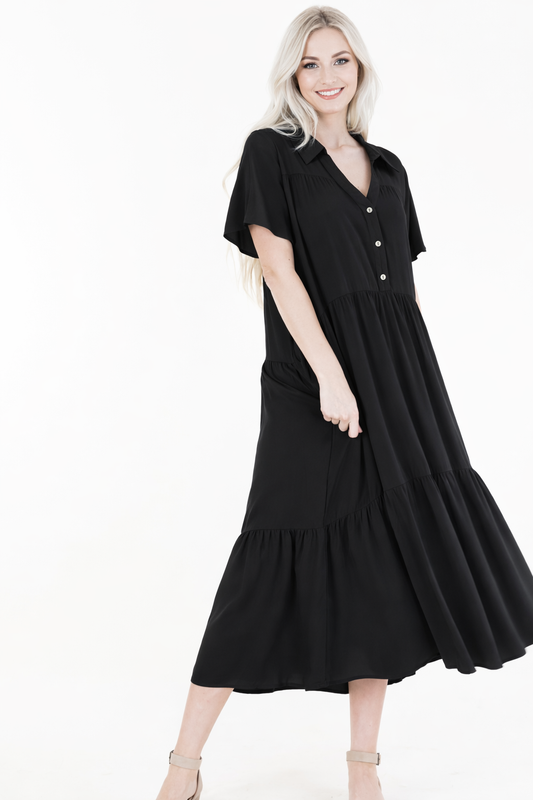 Collared Shirt Dress w/ Buttons
