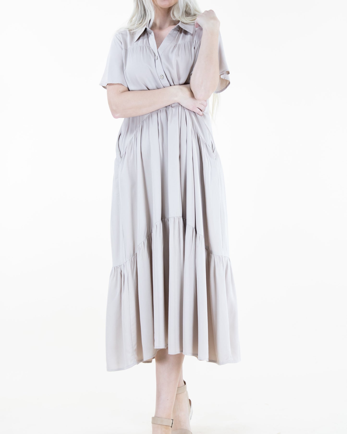 Collared Shirt Dress w/ Buttons