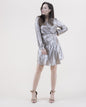 Metallic Surplice Long Sleeve Midi Dress