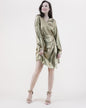 Metallic Surplice Long Sleeve Midi Dress
