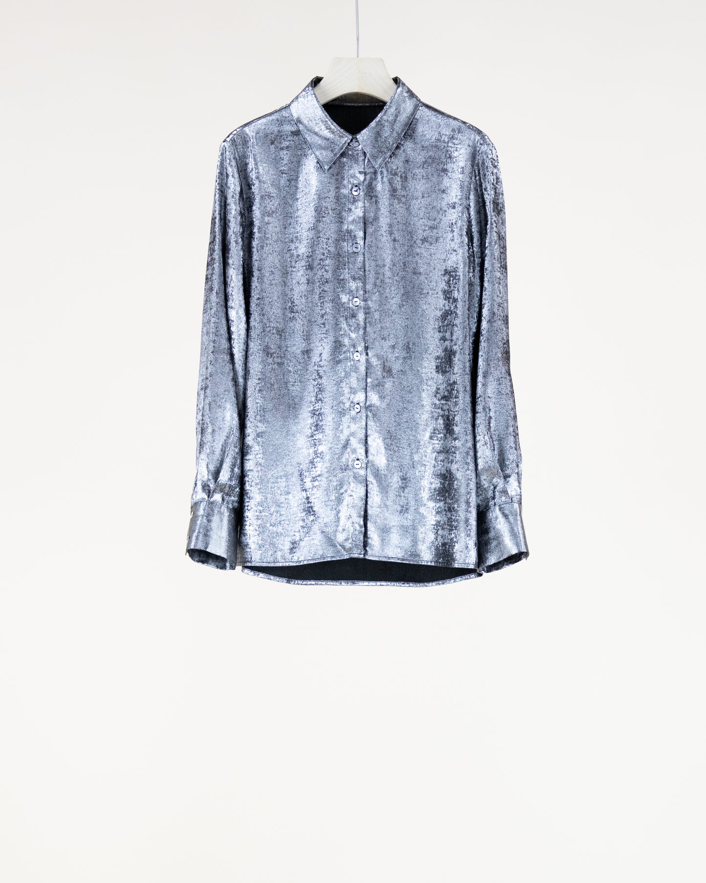 Metallic Long Sleeve Button-up Collared Shirt