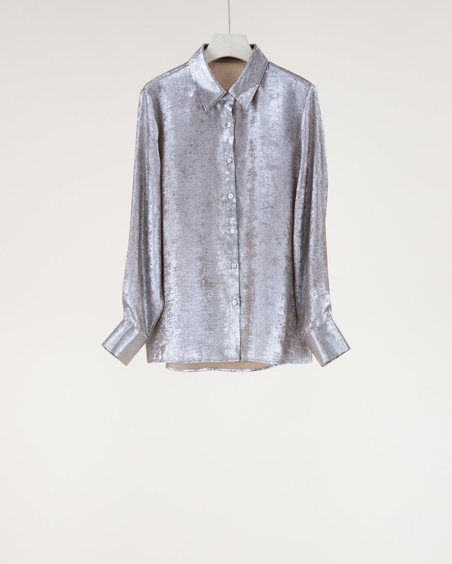 Metallic Long Sleeve Button-up Collared Shirt