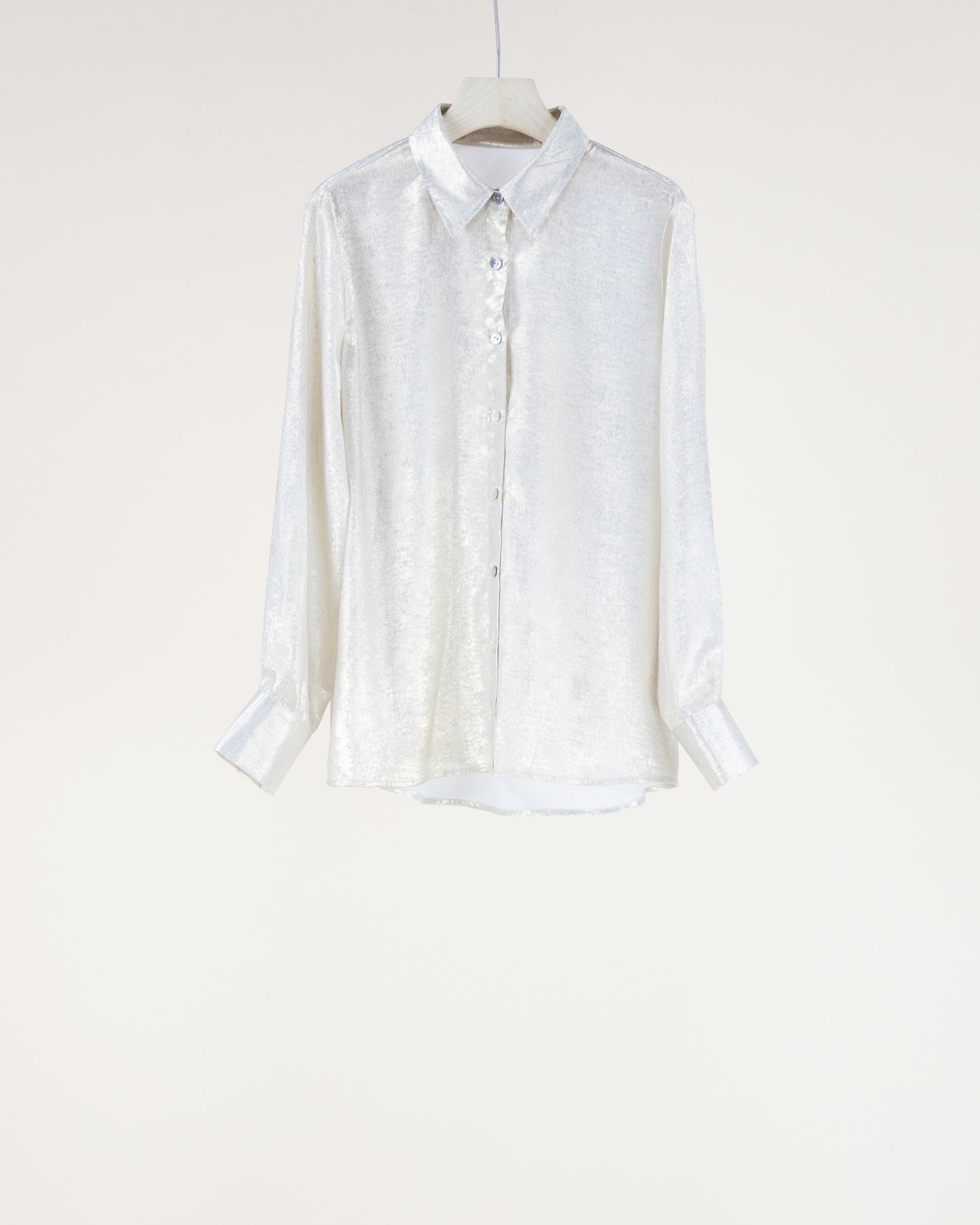Metallic Long Sleeve Button-up Collared Shirt