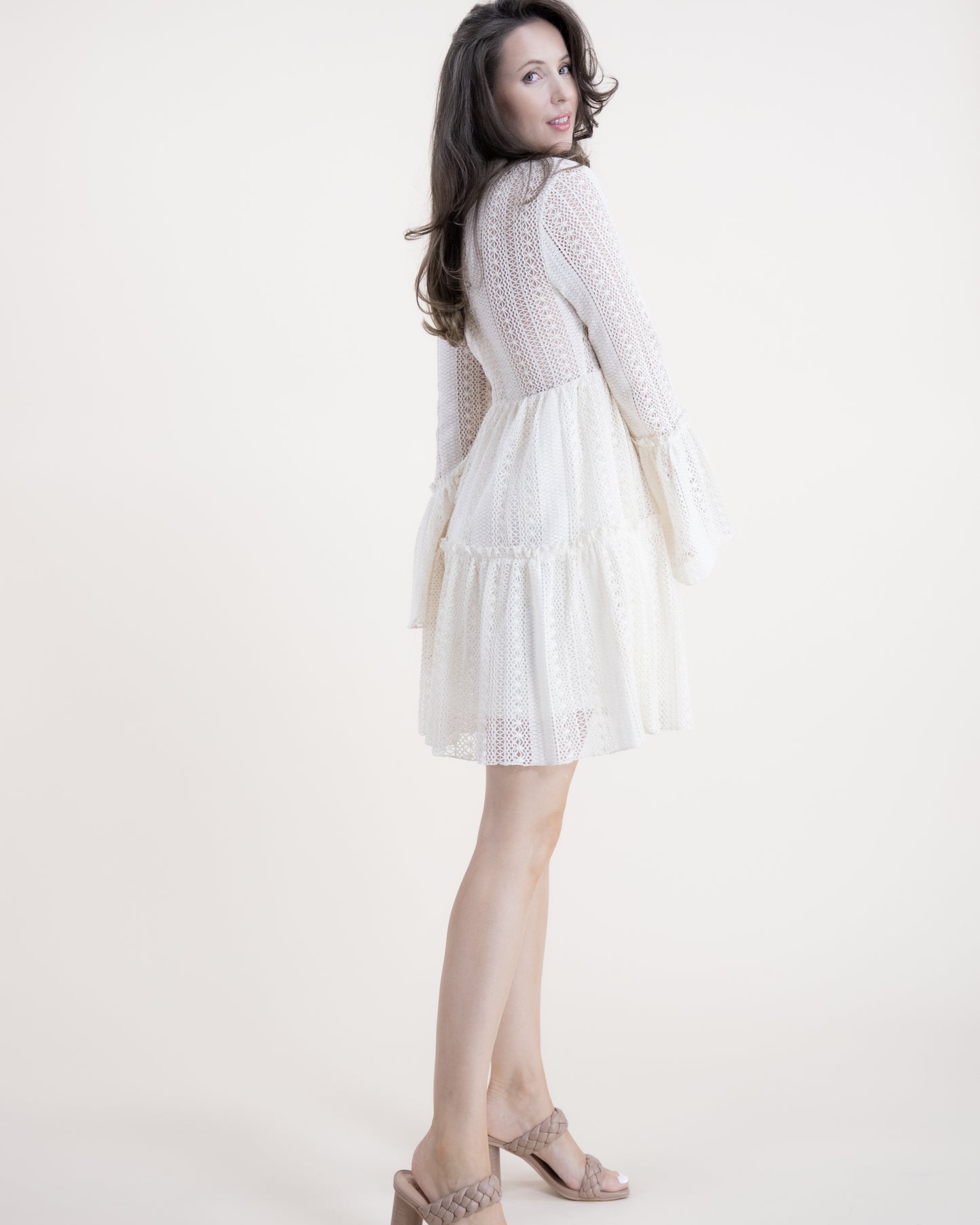 Cotton Blend Vintage Lace Paillettes Detail Midi Dress