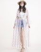 Cotton Blend Vintage Stripped Flower Lace Front Tie Cover-up