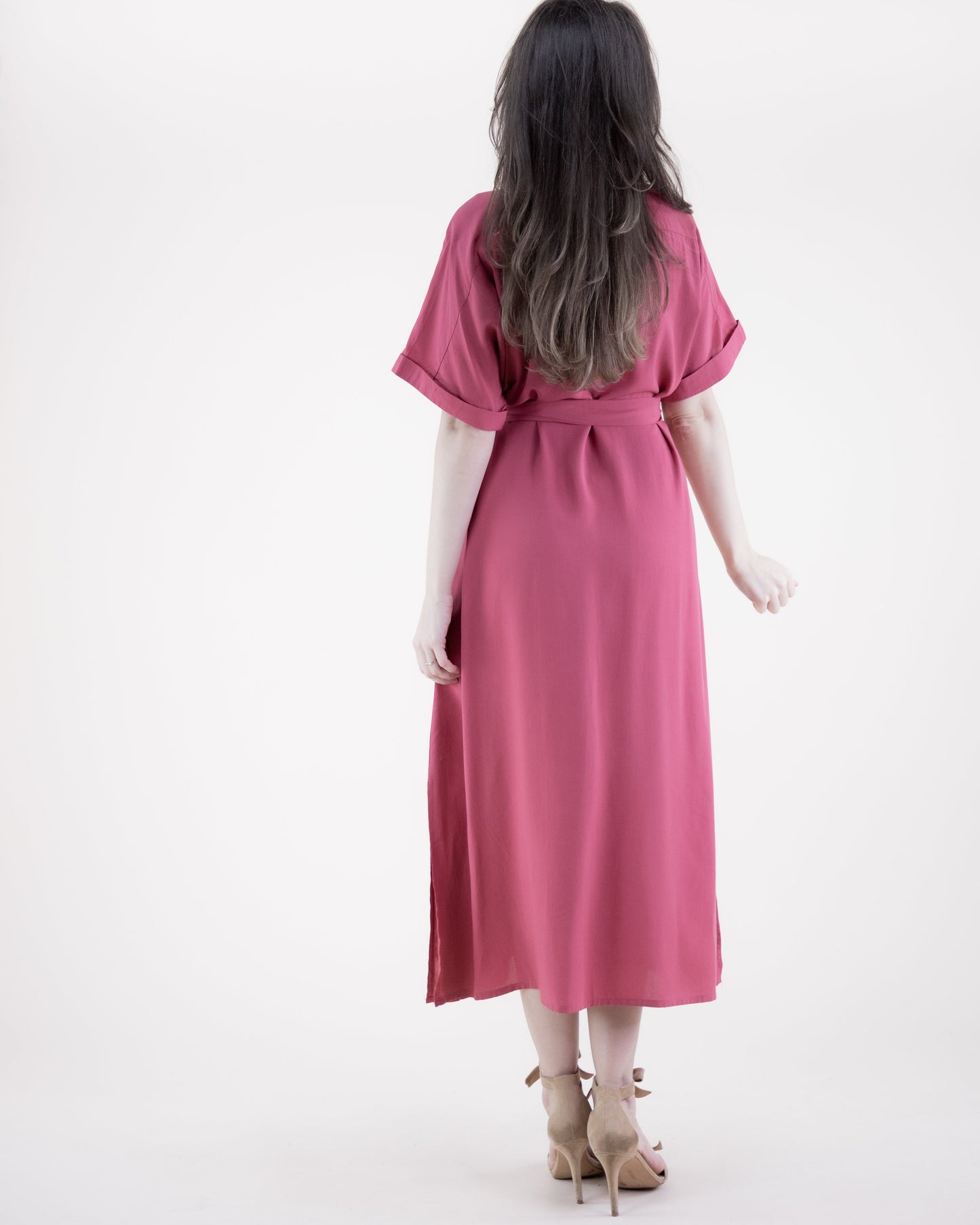 Breezy Drop Shoulder Sleeve Belted Button-up Shirt Dress