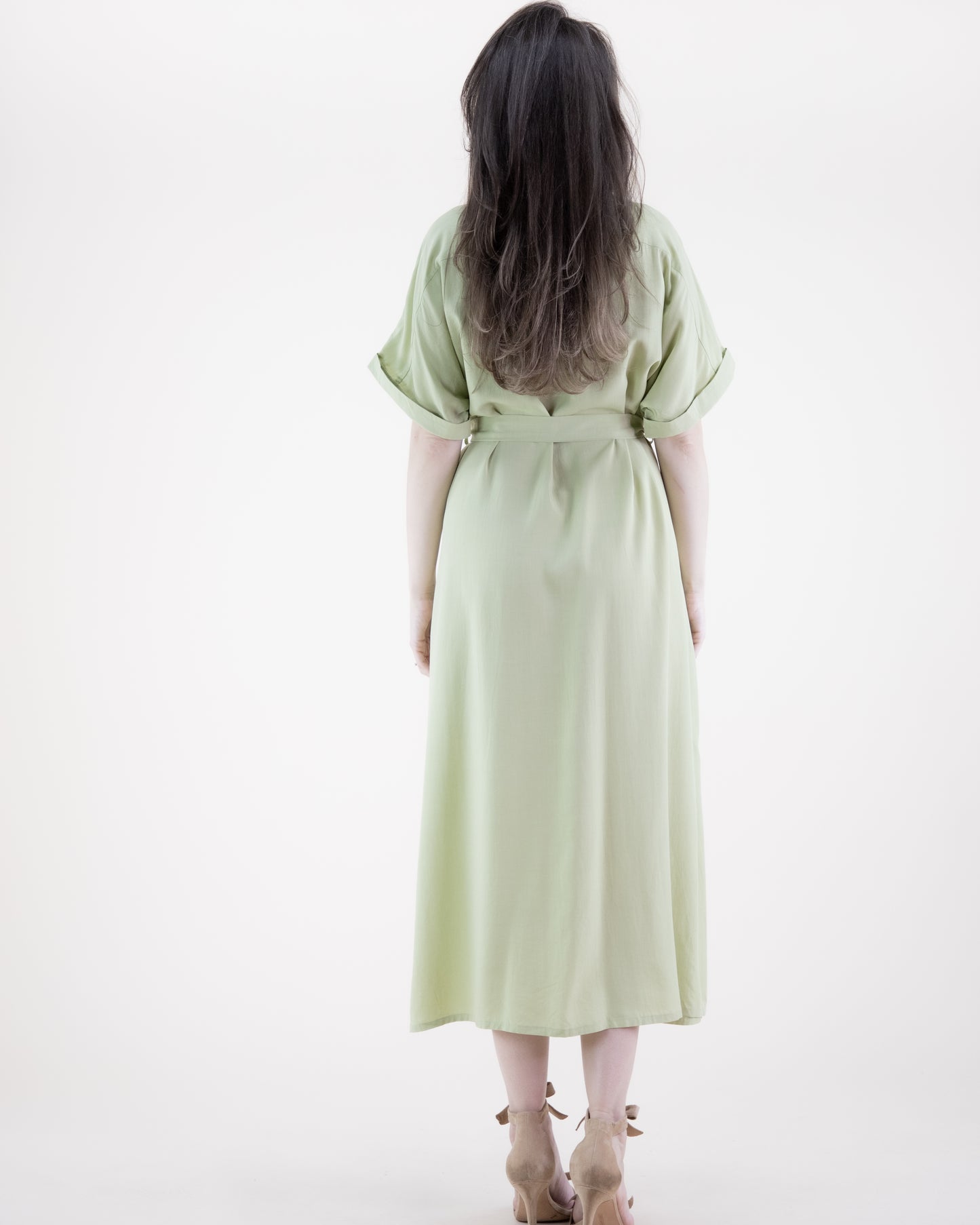 Breezy Drop Shoulder Sleeve Belted Button-up Shirt Dress