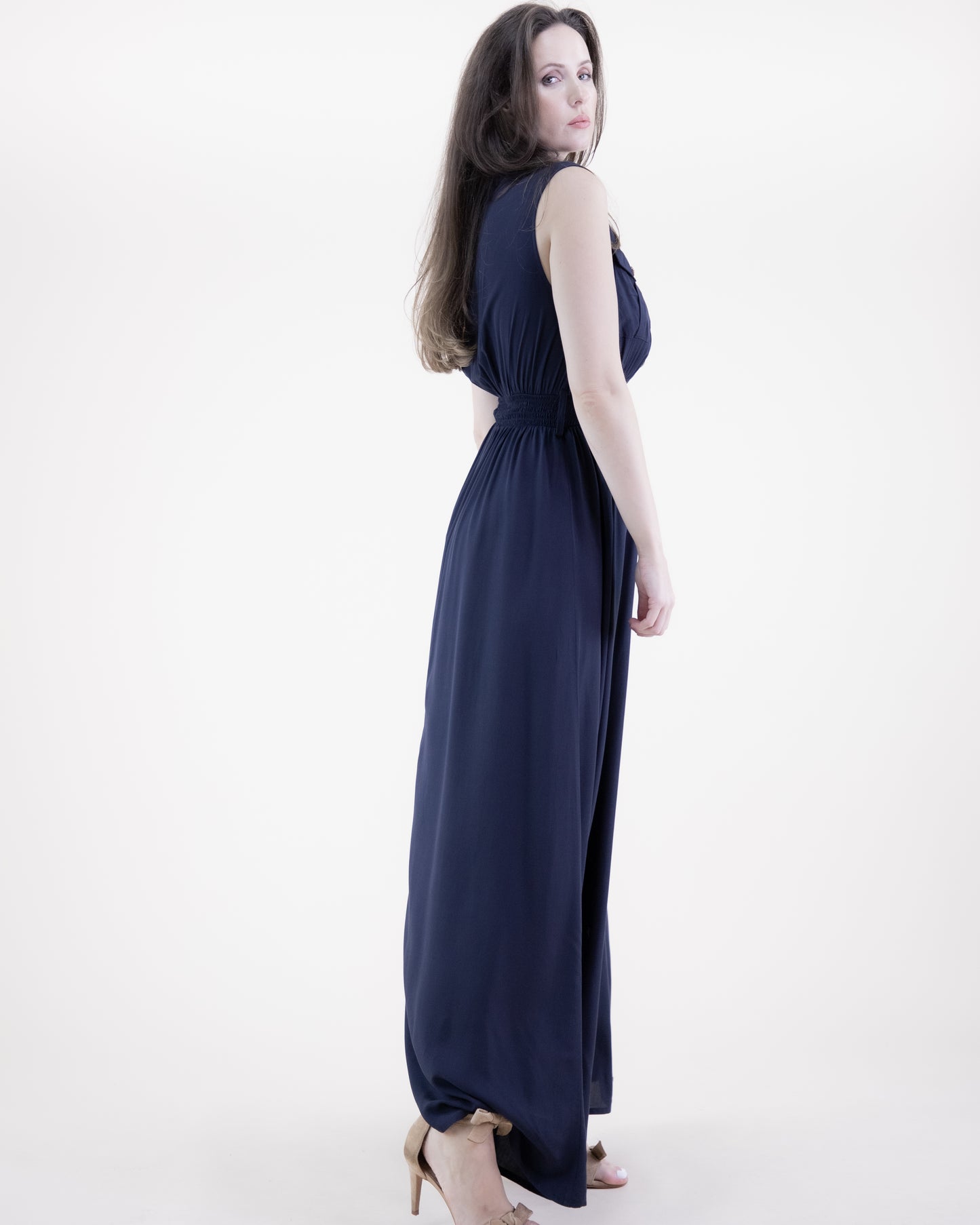 Breezy Sleeveless Button Front Pockets Maxi Dress