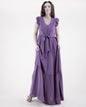 Breezy Butterfly Sleeve Button Front Tiered Midi Dress