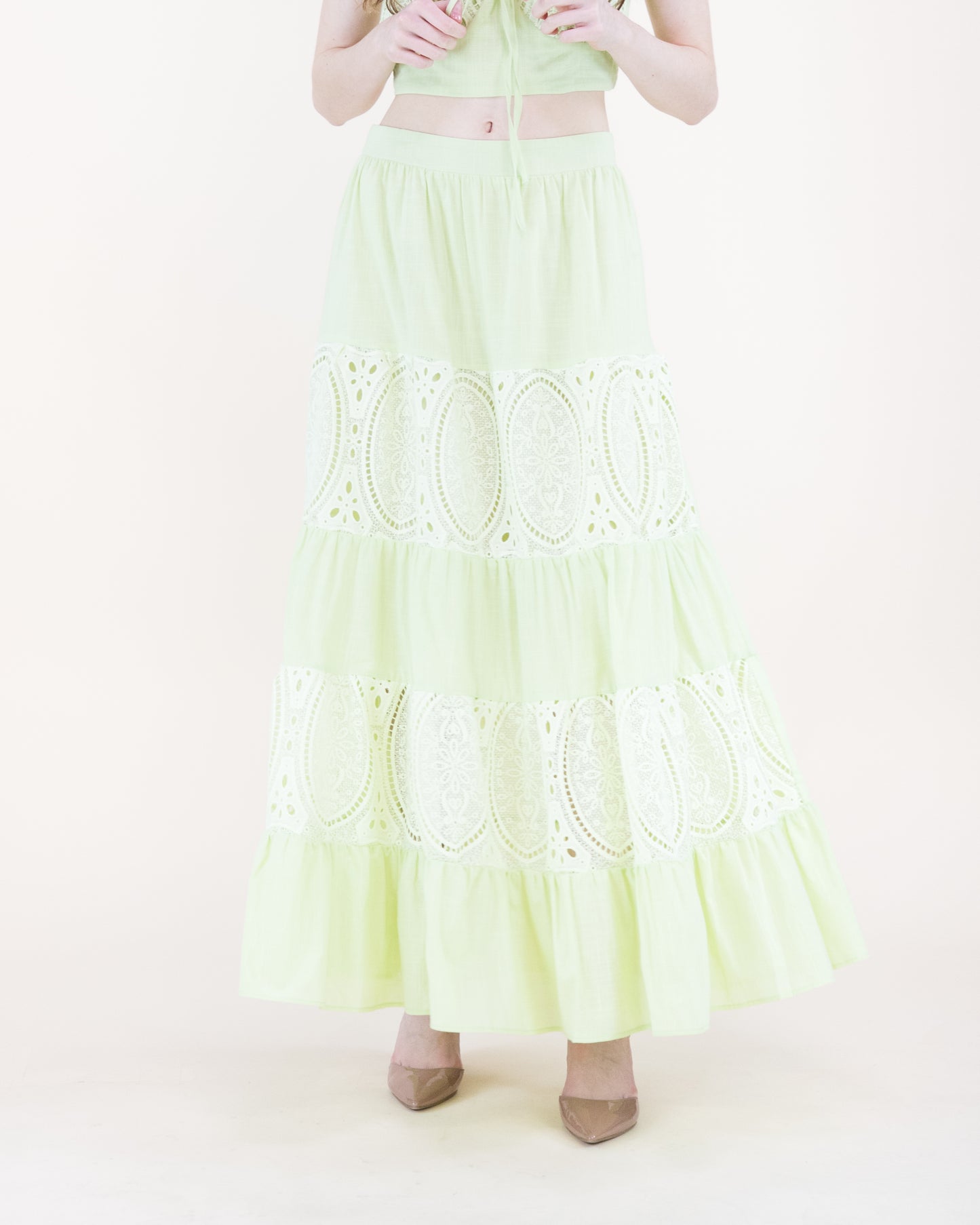 Garden Flora Lace Tiered Maxi Skirt