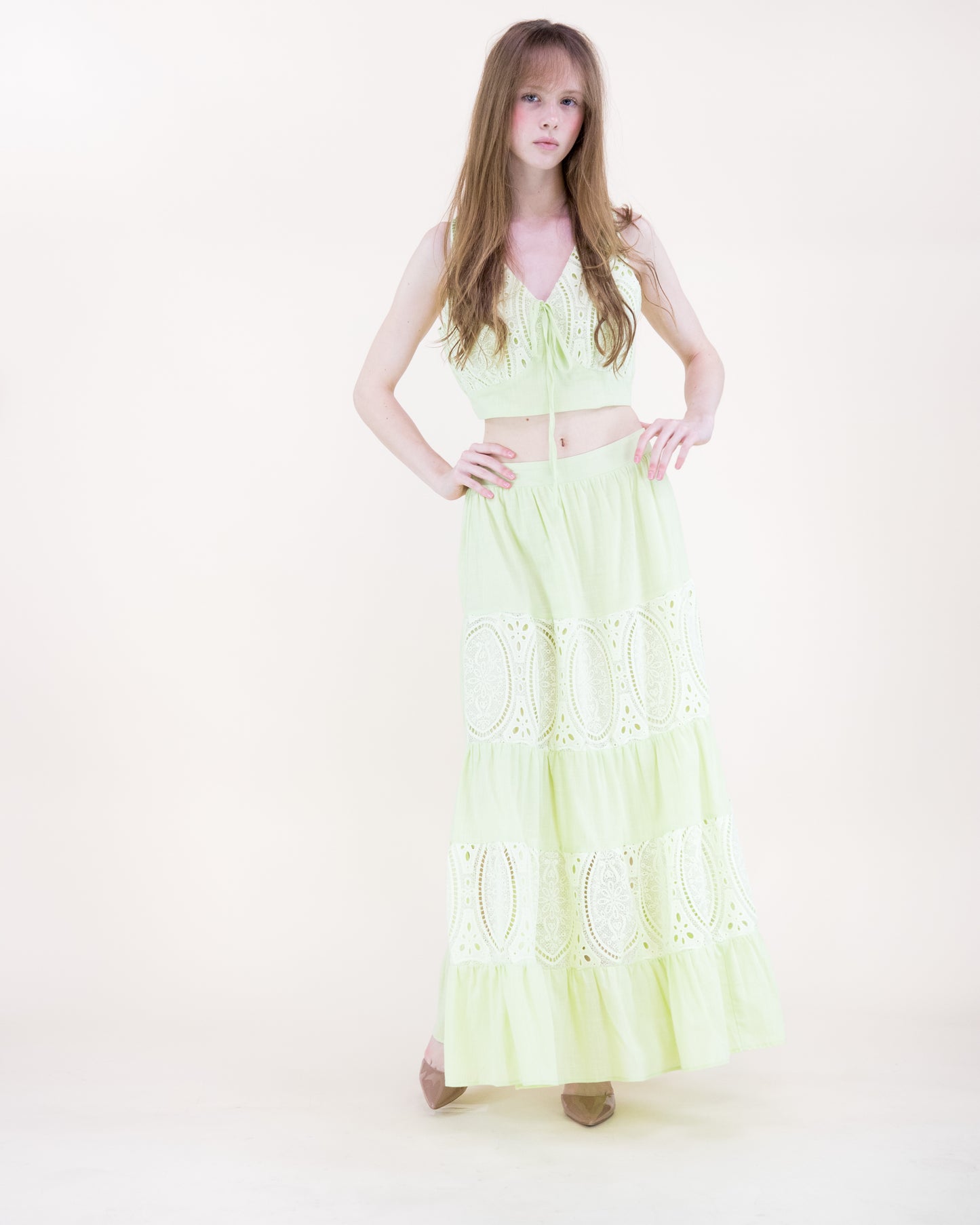 Garden Flora Lace Tiered Maxi Skirt