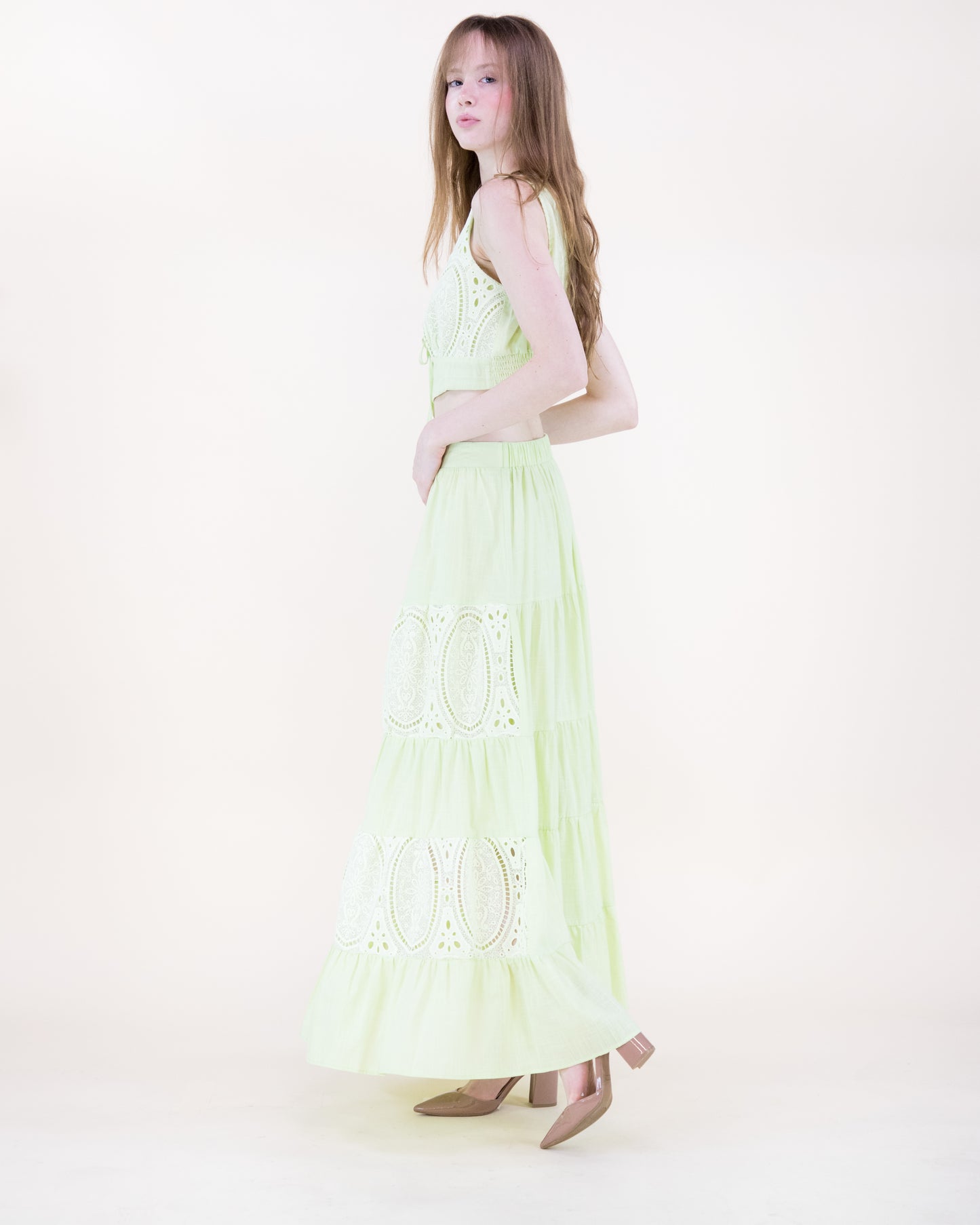 Garden Flora Lace Tiered Maxi Skirt