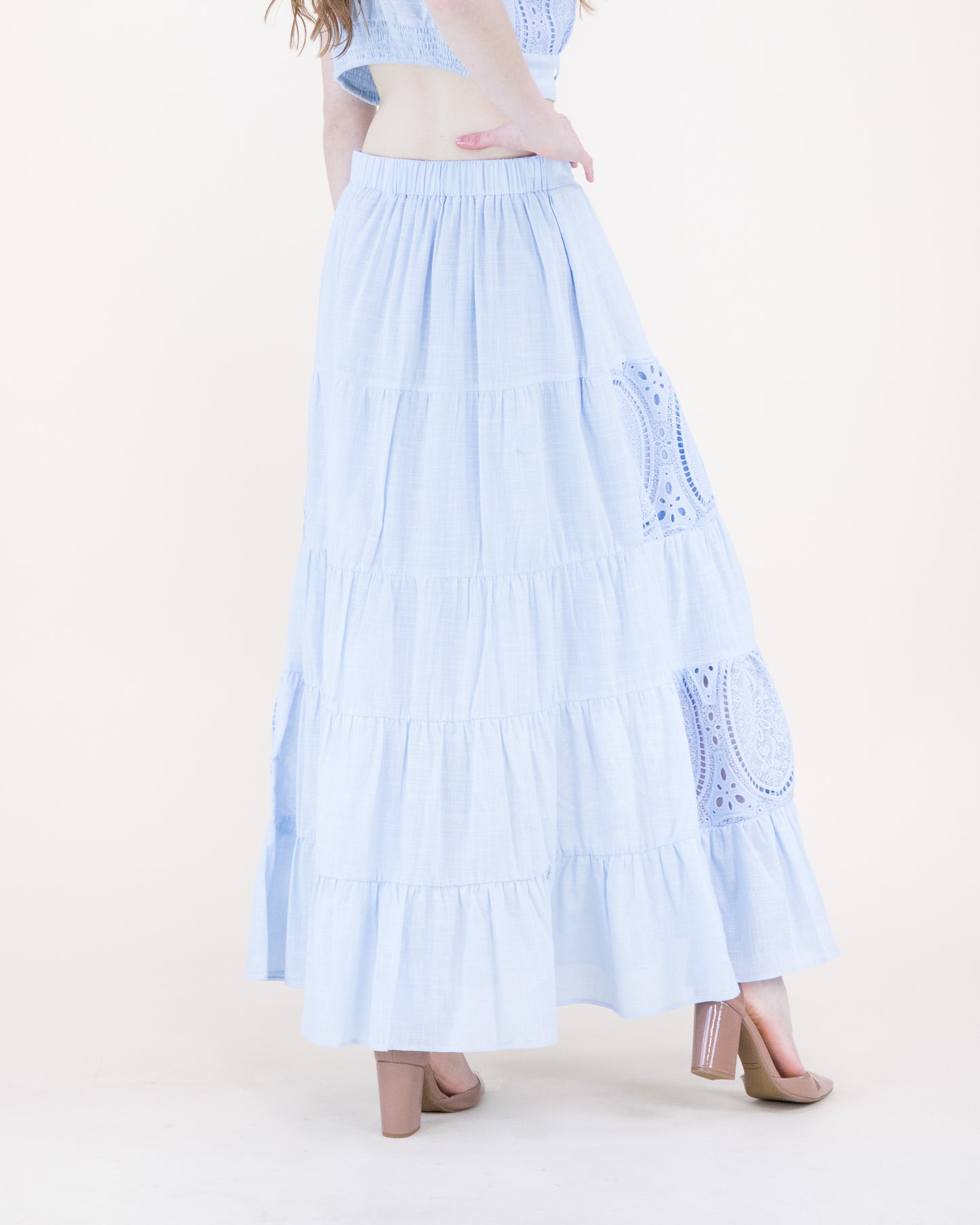Garden Flora Lace Tiered Maxi Skirt