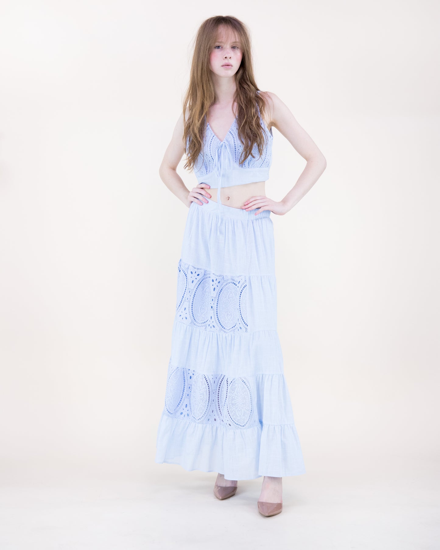 Garden Flora Lace Tiered Maxi Skirt