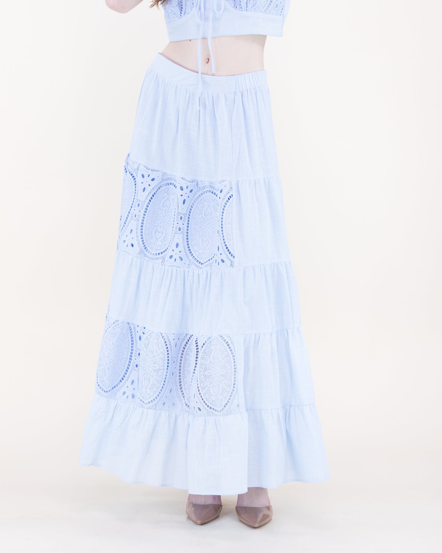 Garden Flora Lace Tiered Maxi Skirt