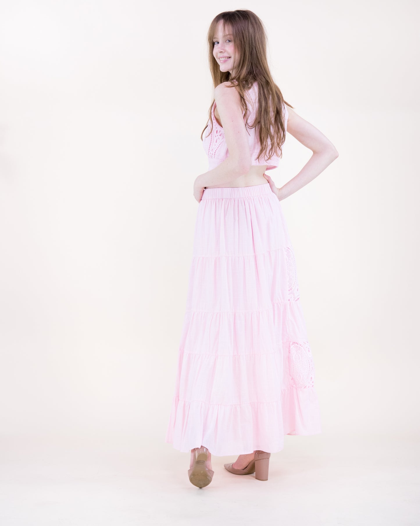 Garden Flora Lace Tiered Maxi Skirt