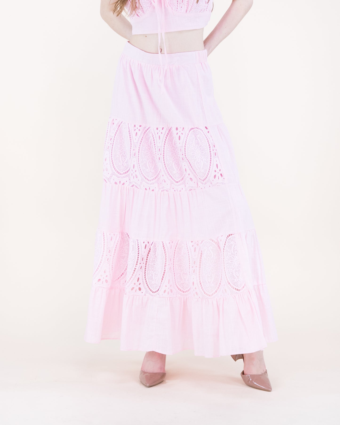 Garden Flora Lace Tiered Maxi Skirt