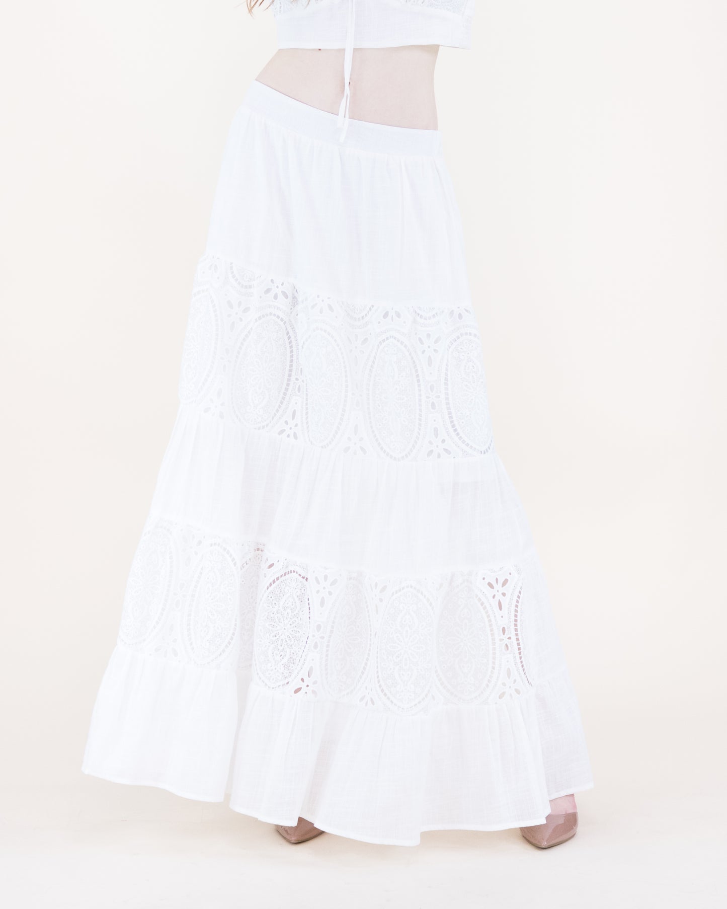 Garden Flora Lace Tiered Maxi Skirt