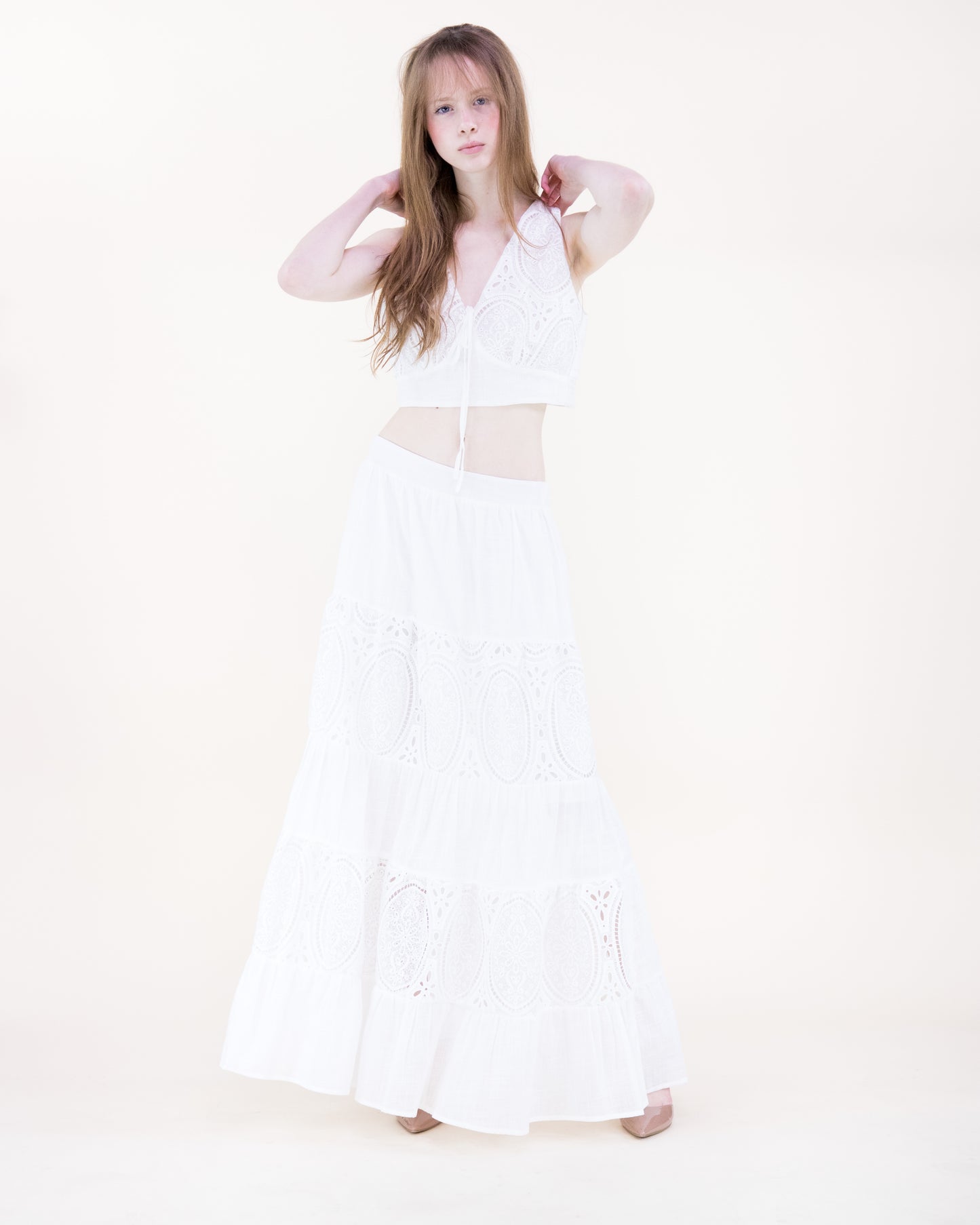Garden Flora Lace Tiered Maxi Skirt
