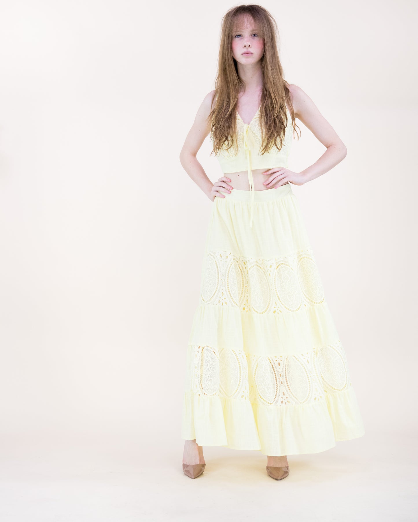 Garden Flora Lace Tiered Maxi Skirt
