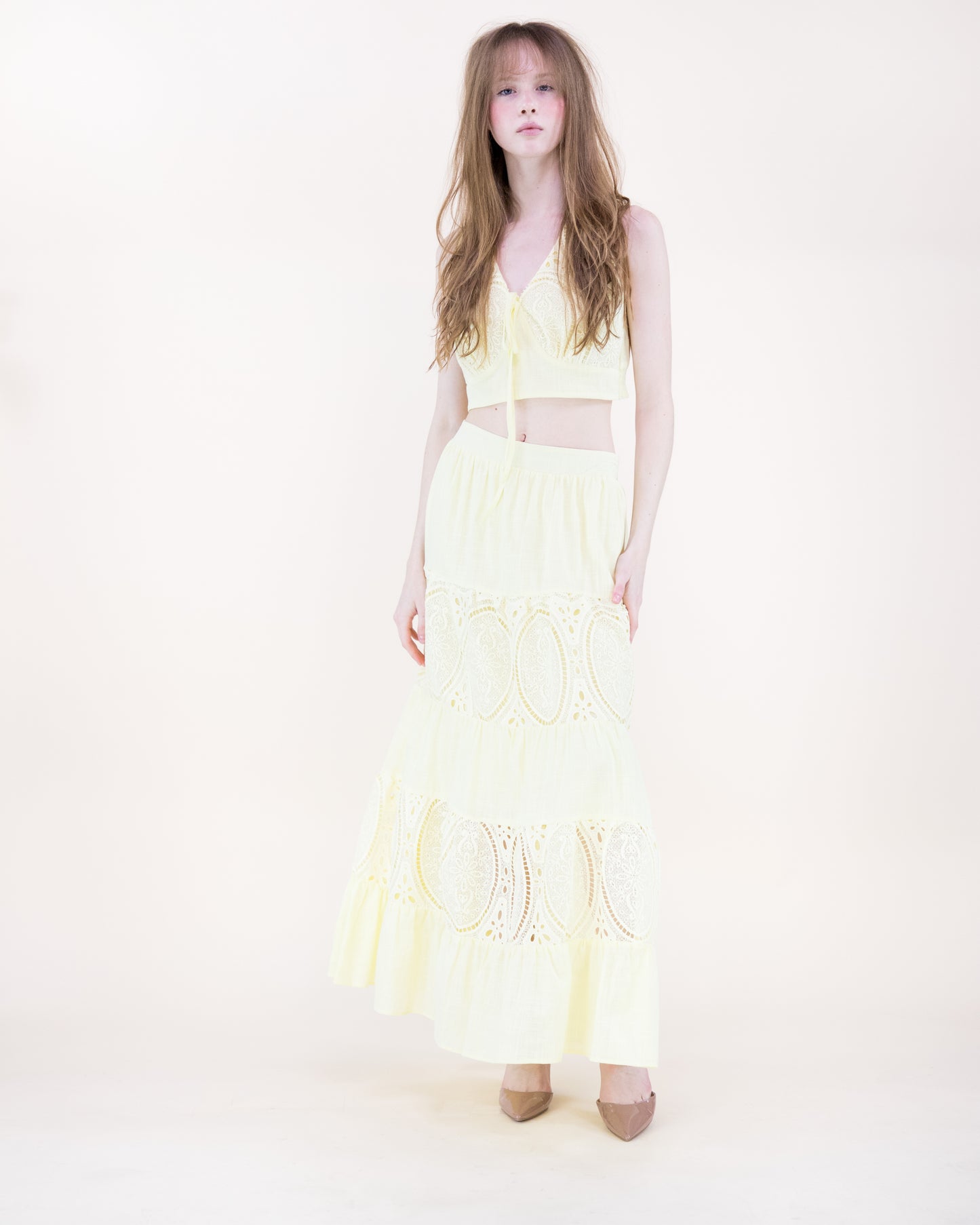 Garden Flora Lace Tiered Maxi Skirt