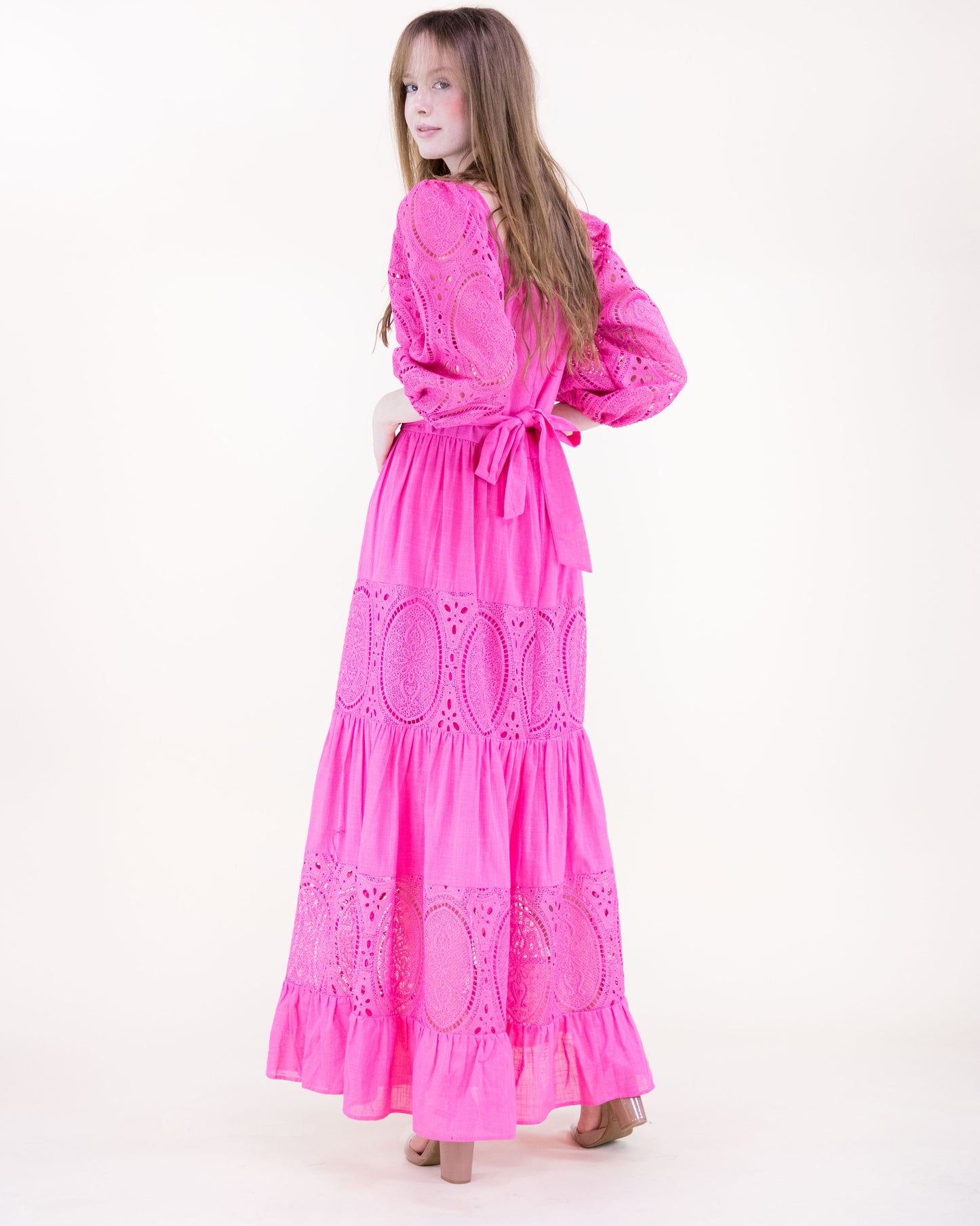 Garden Flora Lace Blouson Sleeve Maxi Dress