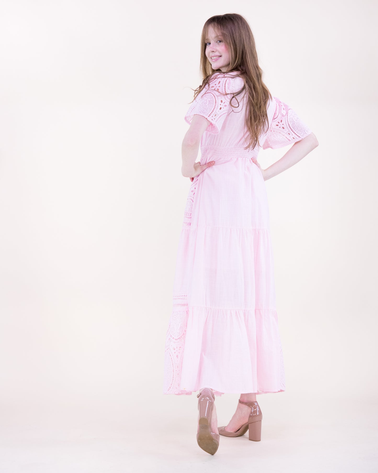 Garden Flora Lace Surplice Butterfly Sleeve Maxi Dress