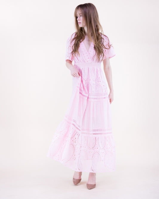 Garden Flora Lace Surplice Butterfly Sleeve Maxi Dress