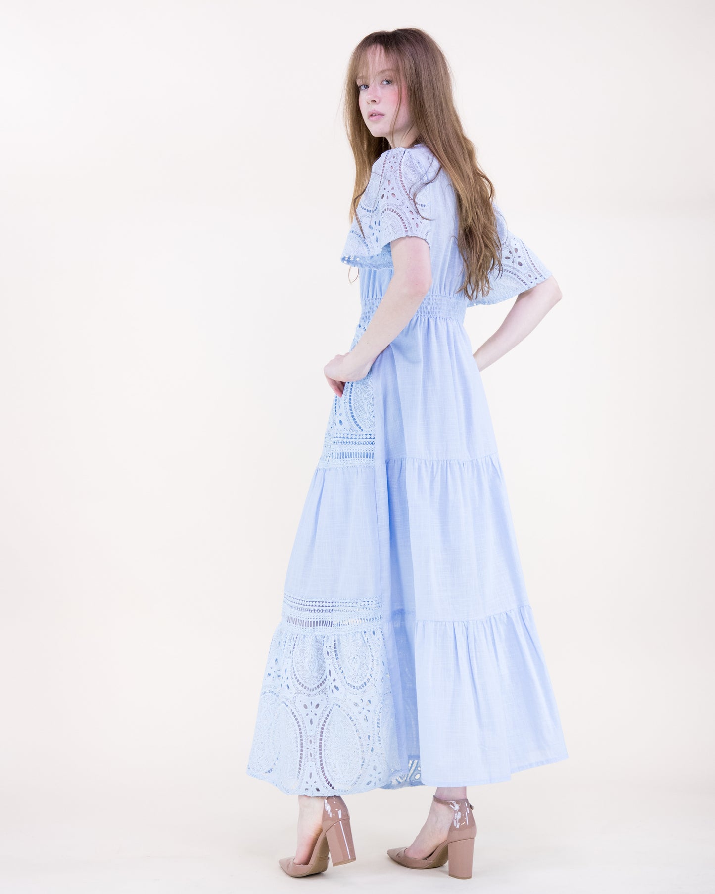 Garden Flora Lace Surplice Butterfly Sleeve Maxi Dress