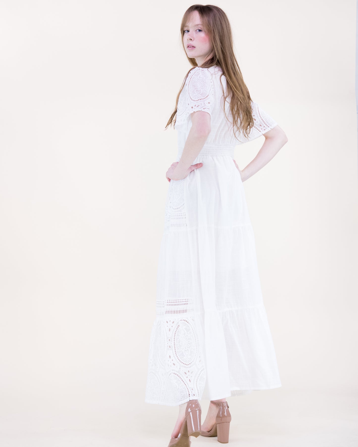 Garden Flora Lace Surplice Butterfly Sleeve Maxi Dress