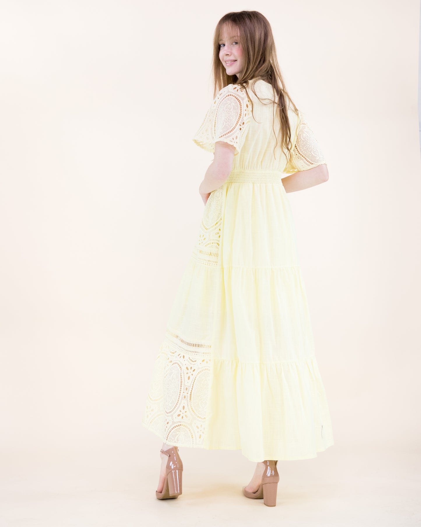 Garden Flora Lace Surplice Butterfly Sleeve Maxi Dress