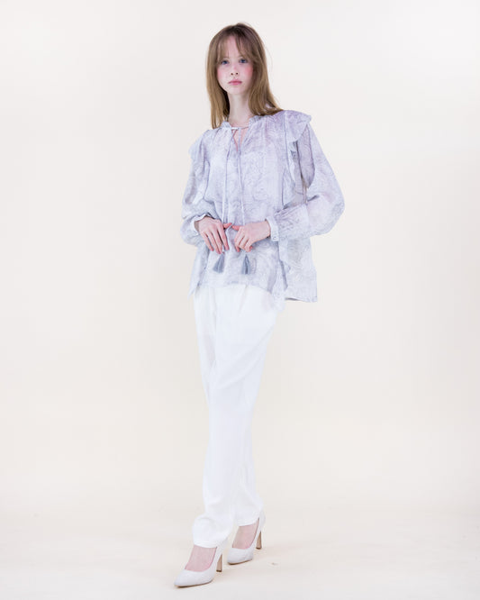 Soft Petal Paisley Ruffle Blouse