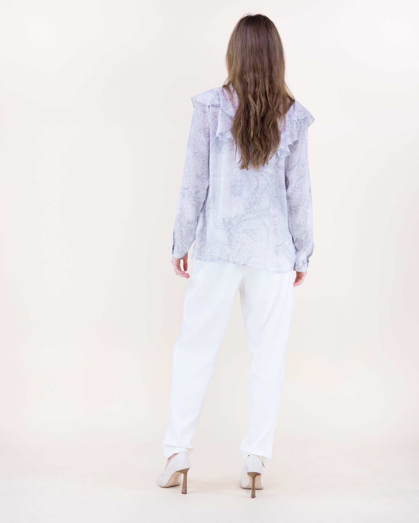 Soft Petal Paisley Ruffle Blouse
