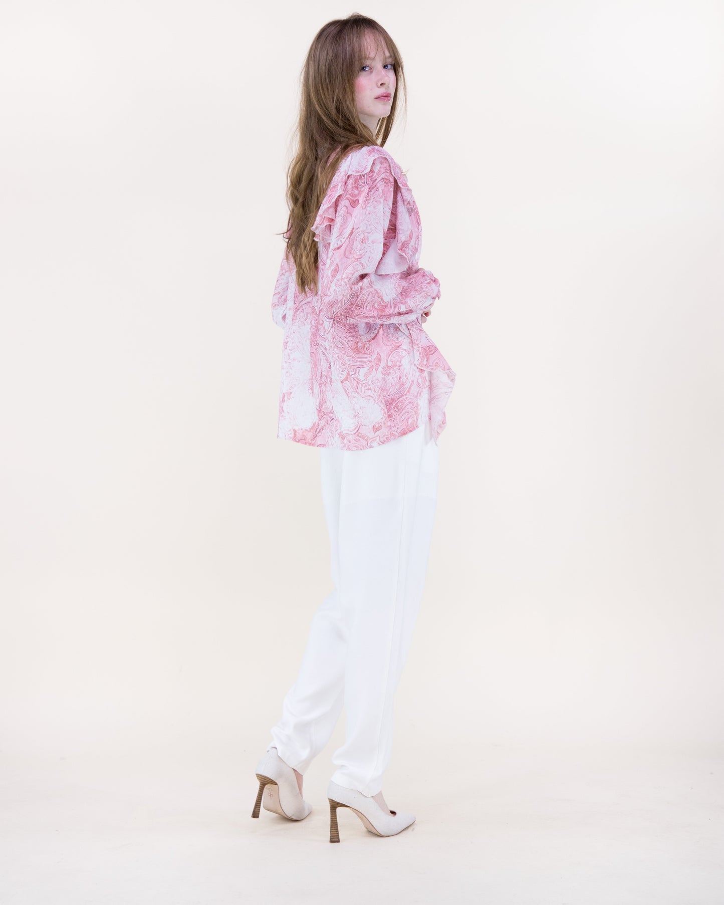Soft Petal Paisley Ruffle Blouse
