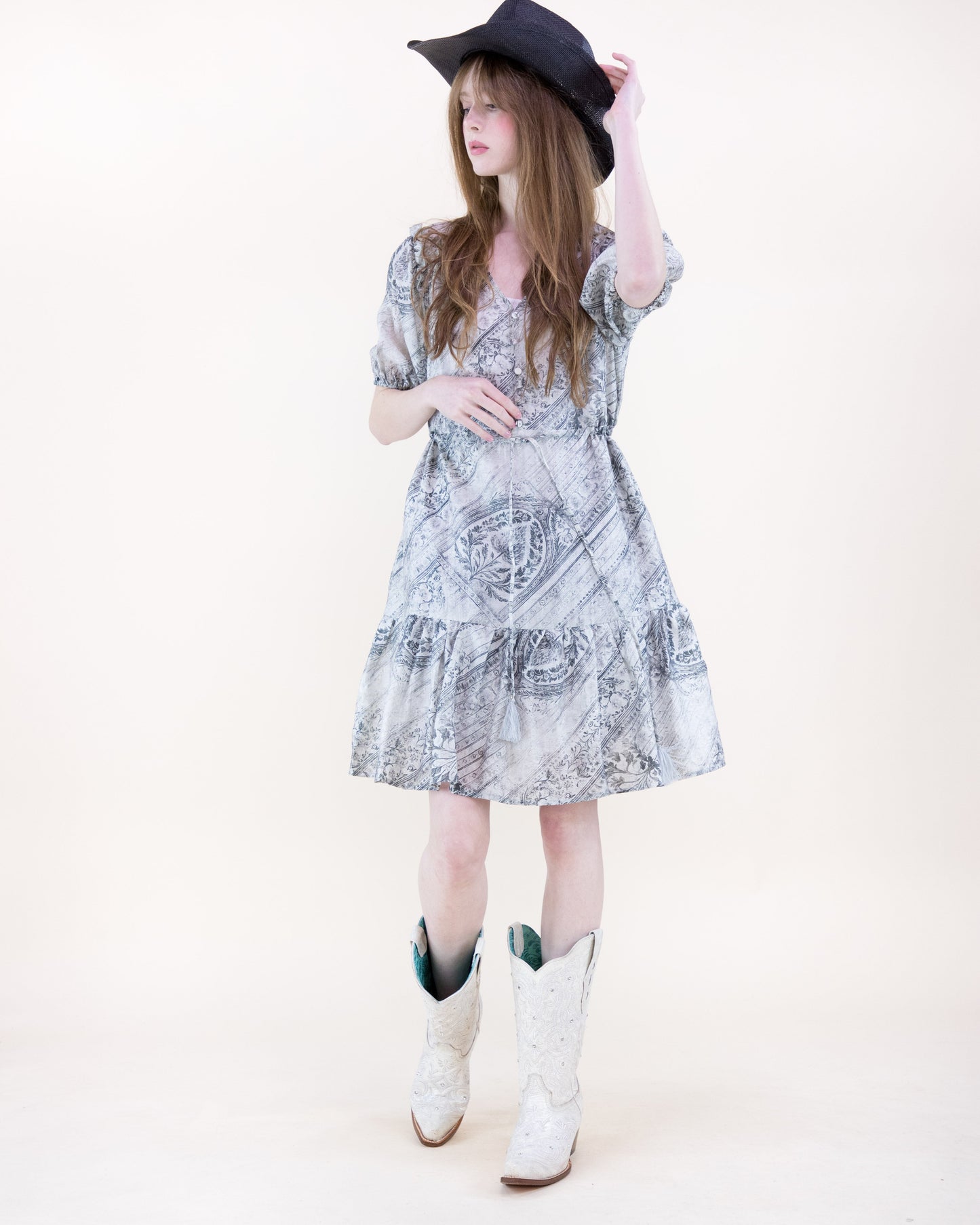 Vintage Boho Puff Sleeve Midi Sundress