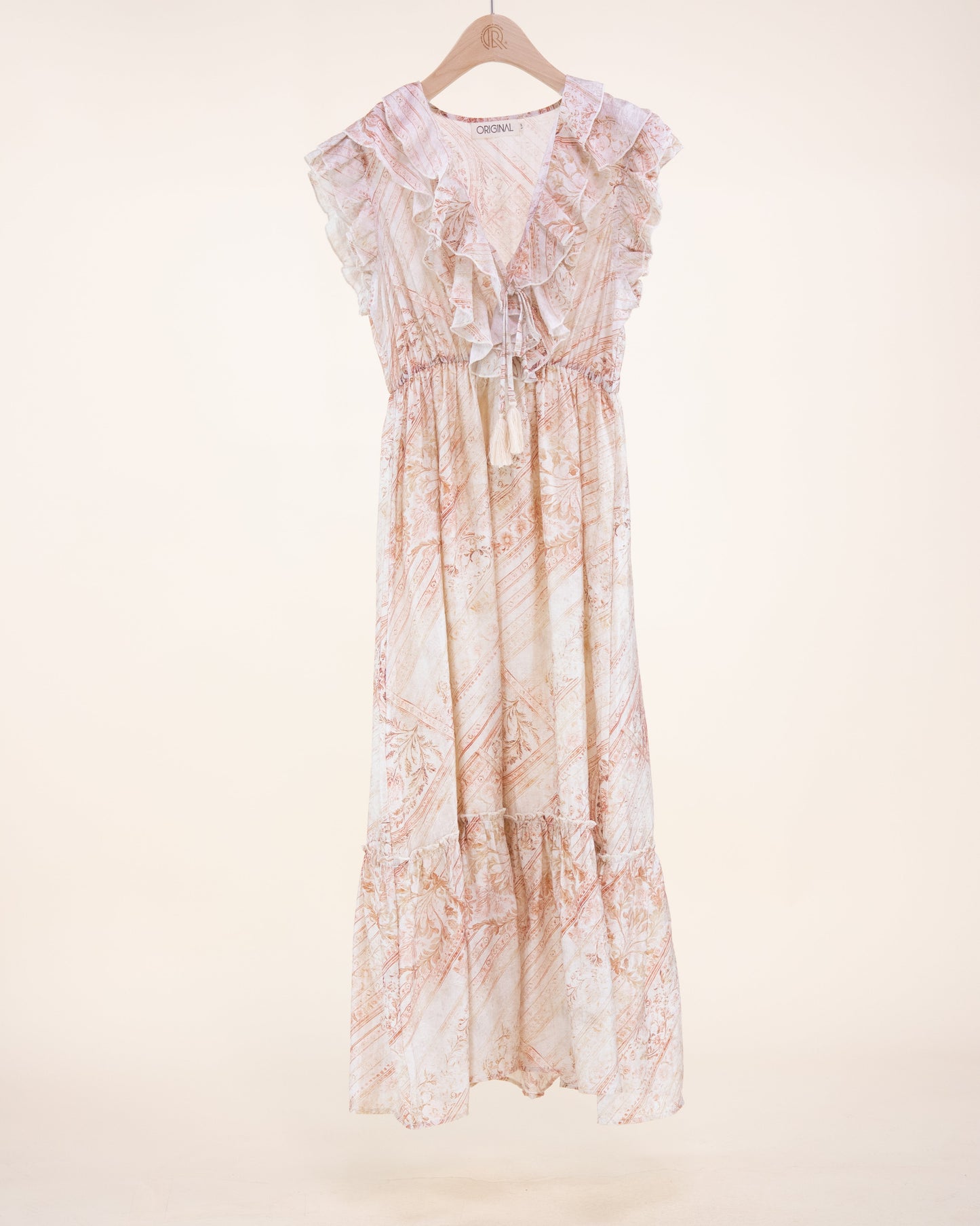 Vintage Boho Ruffle V-Neck Maxi Sundress