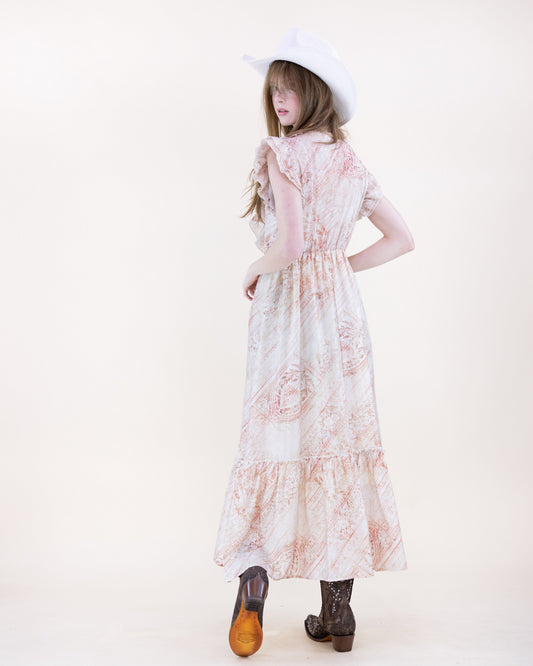 Vintage Boho Ruffle V-Neck Maxi Sundress