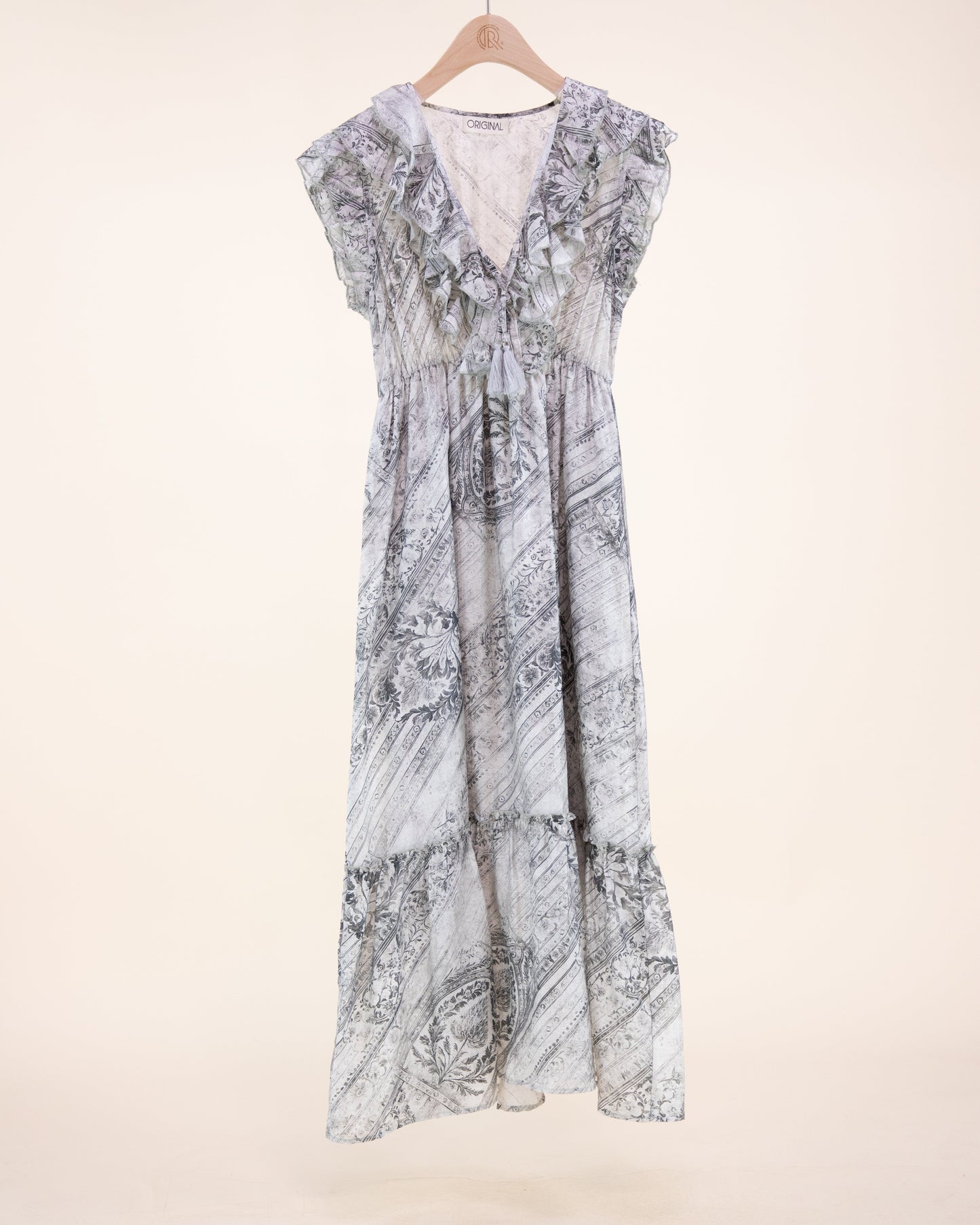 Vintage Boho Ruffle V-Neck Maxi Sundress