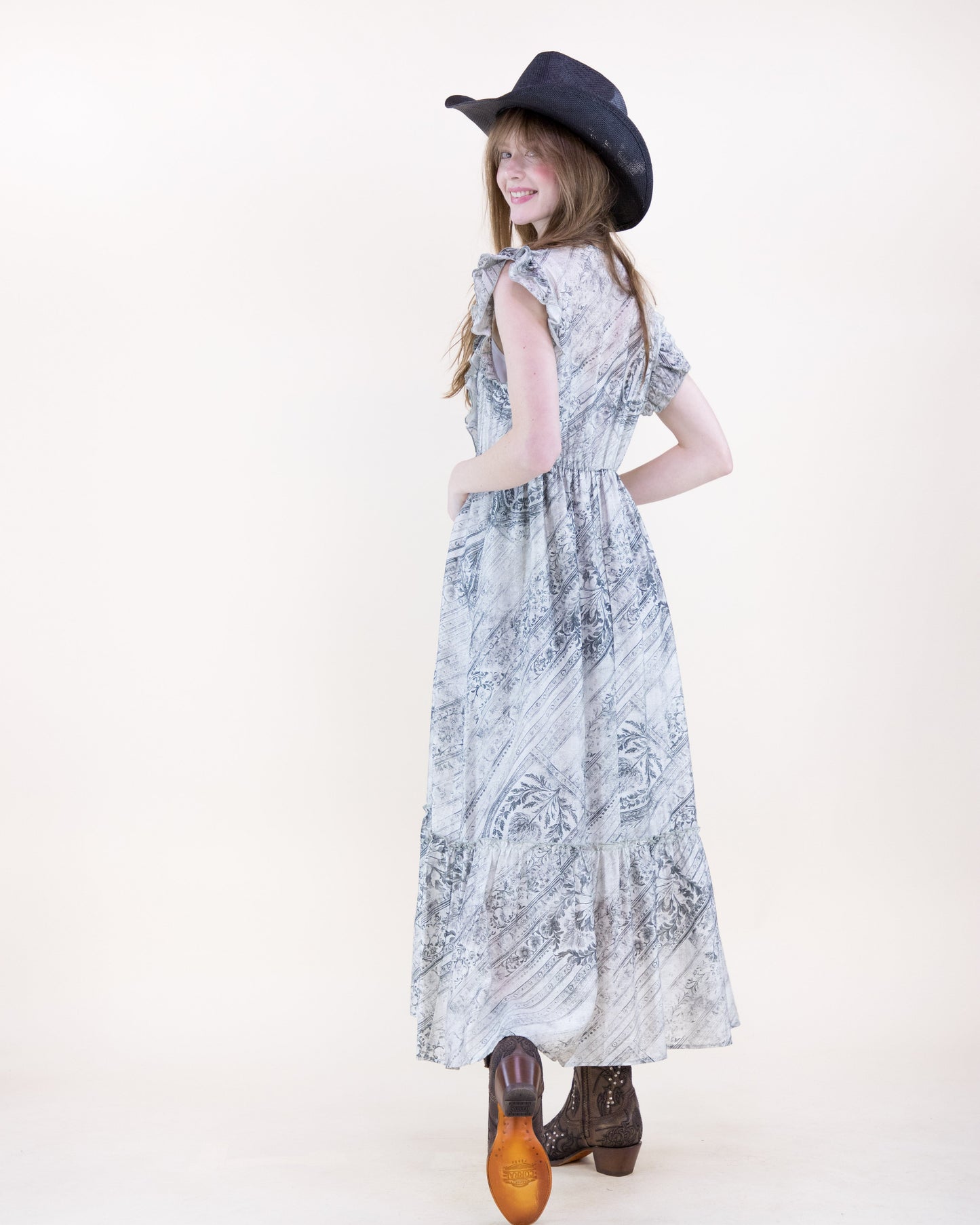 Vintage Boho Ruffle V-Neck Maxi Sundress