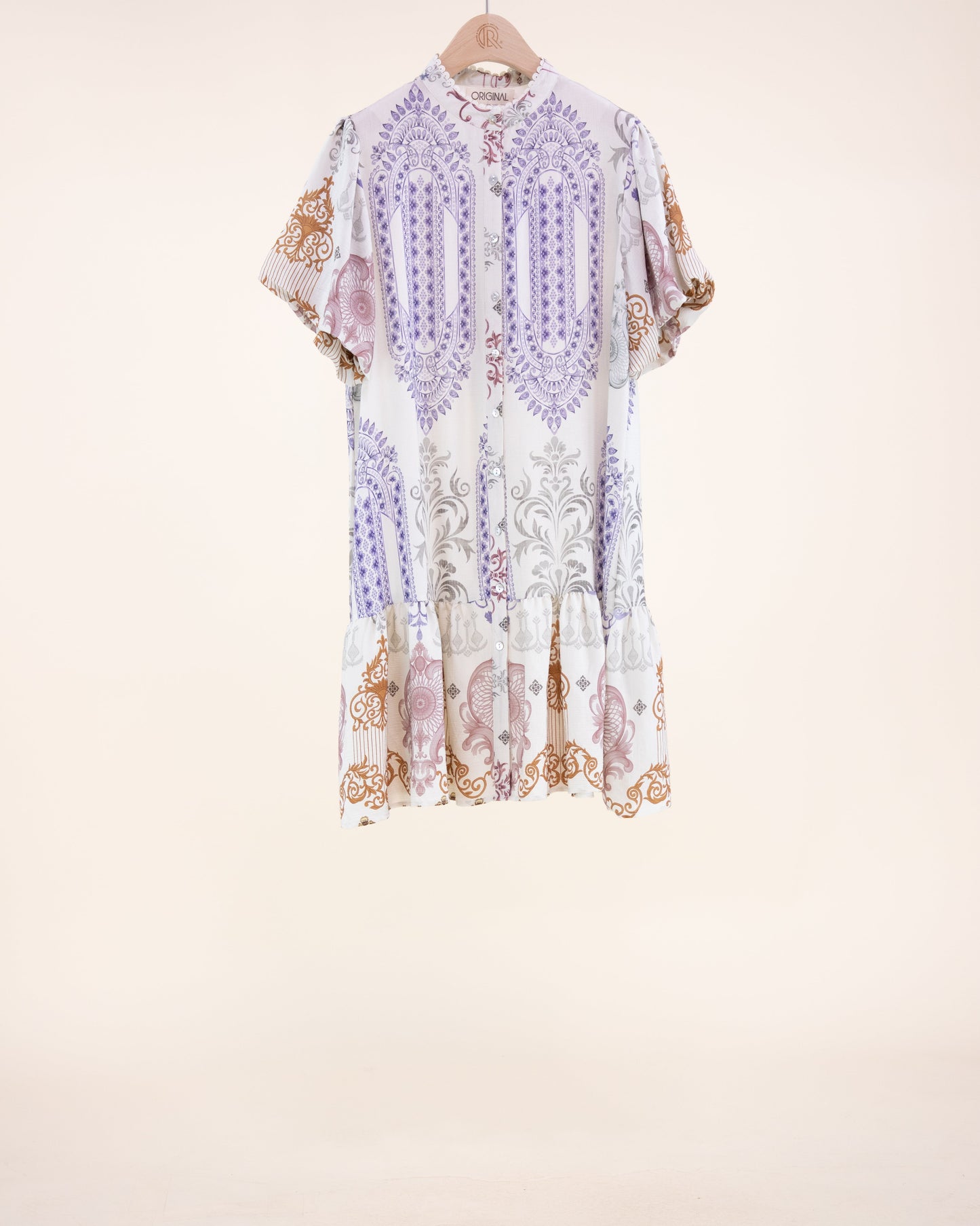 Bold Damask Puff Sleeve Midi Sundress