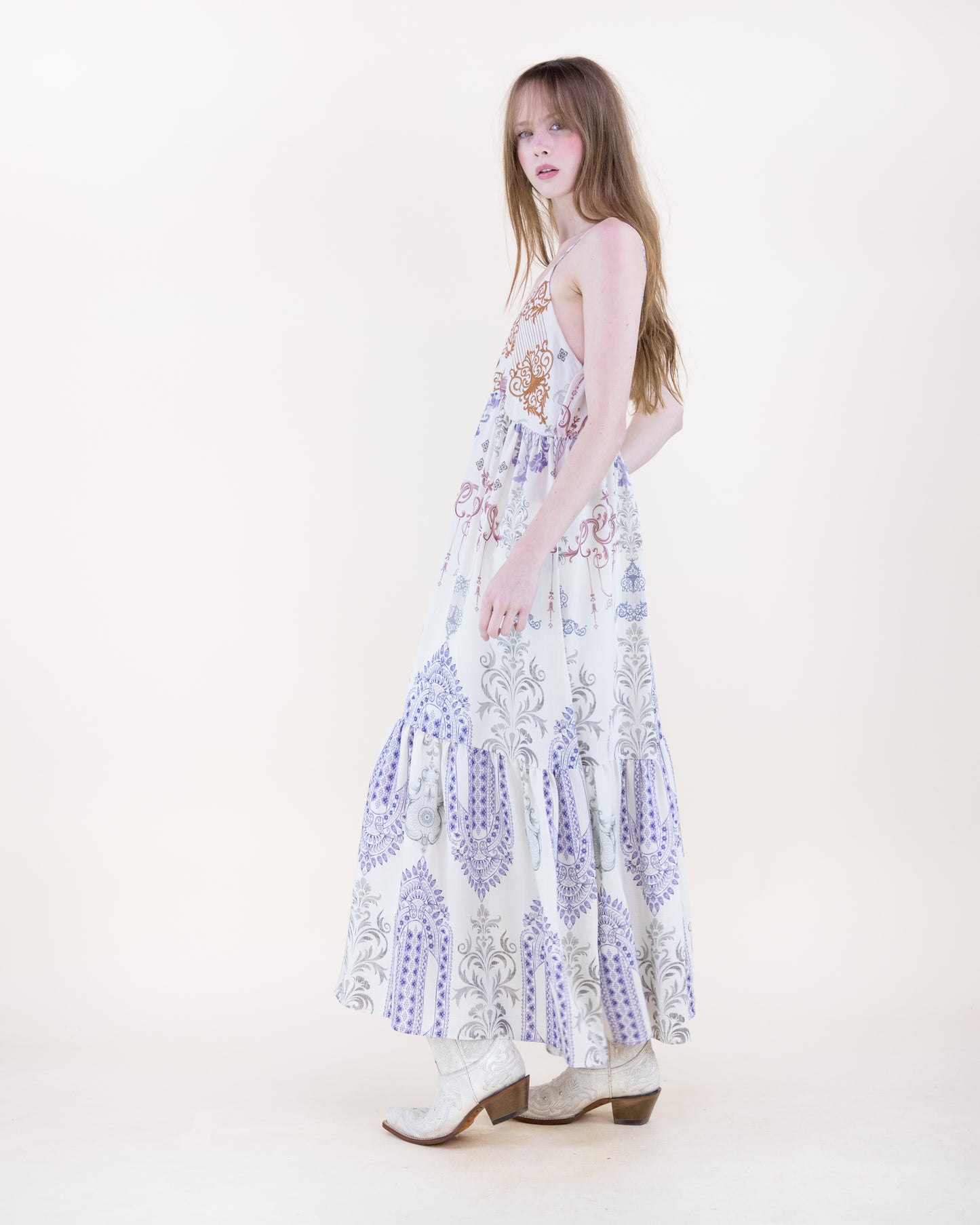 Bold Damask Strap Surplice Maxi Sundress