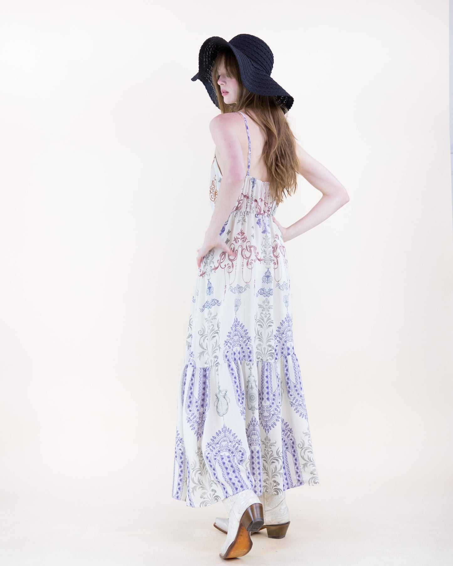 Bold Damask Strap Surplice Maxi Sundress