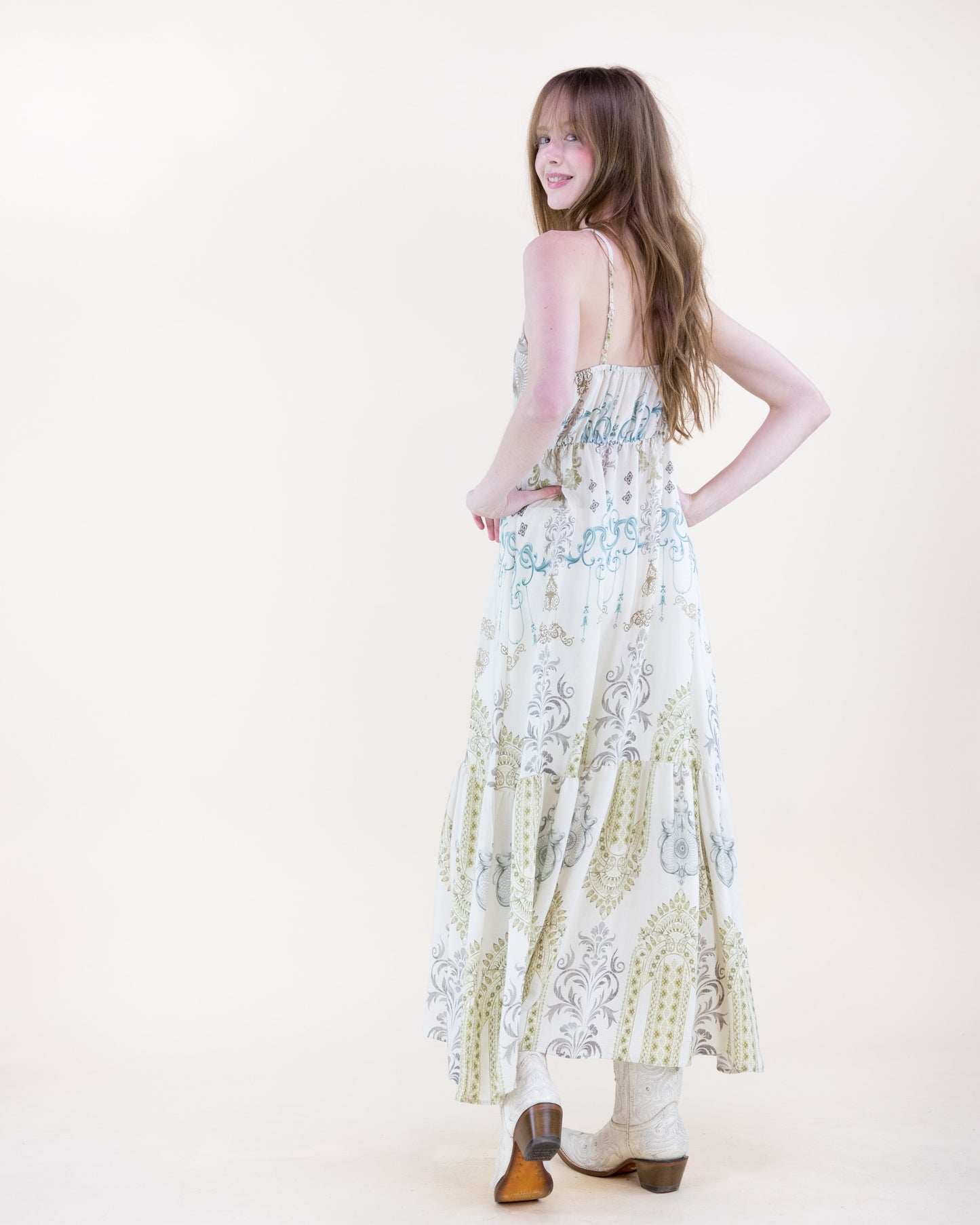 Bold Damask Strap Surplice Maxi Sundress