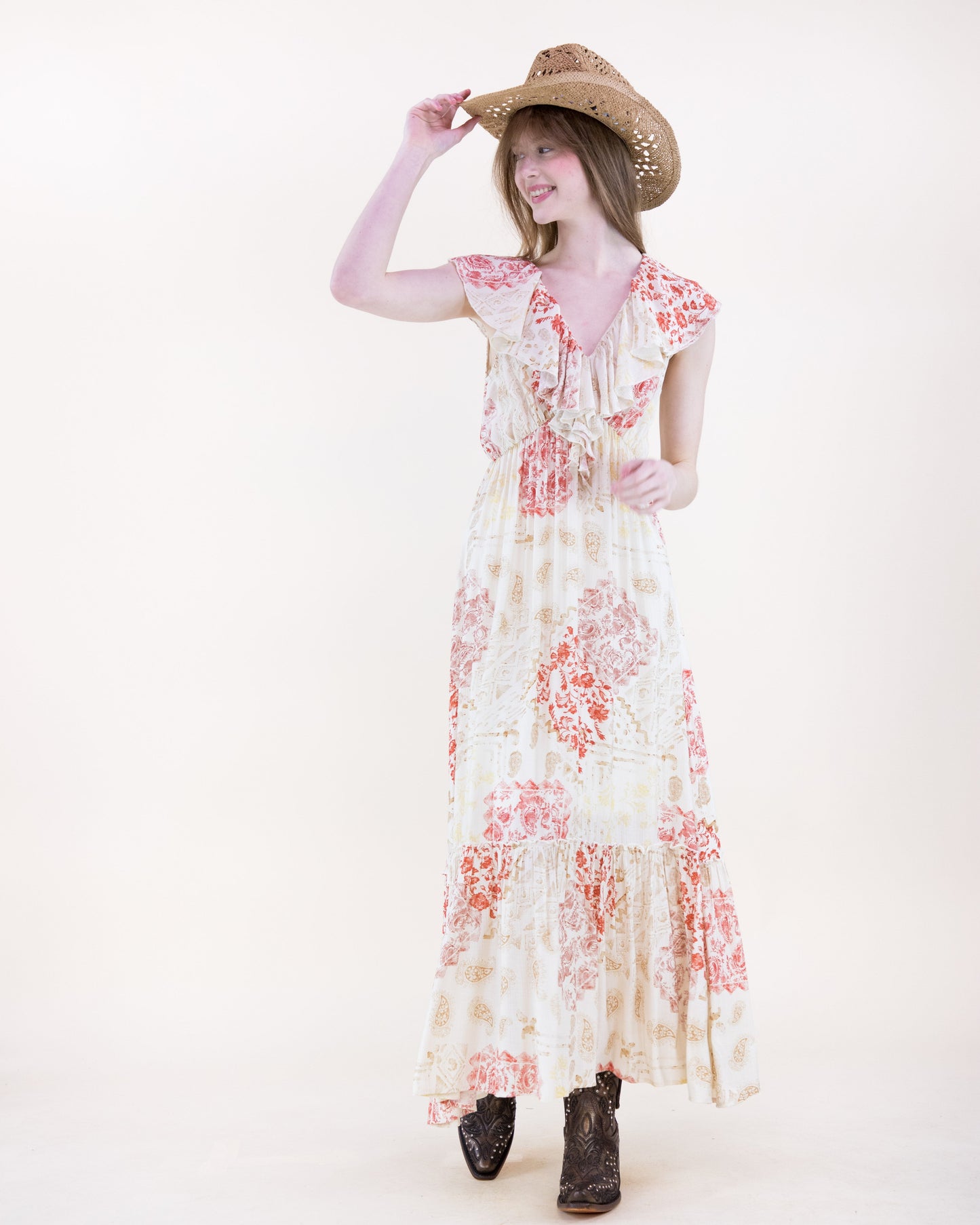 Vintage Romantic Ruffle Maxi Sundress