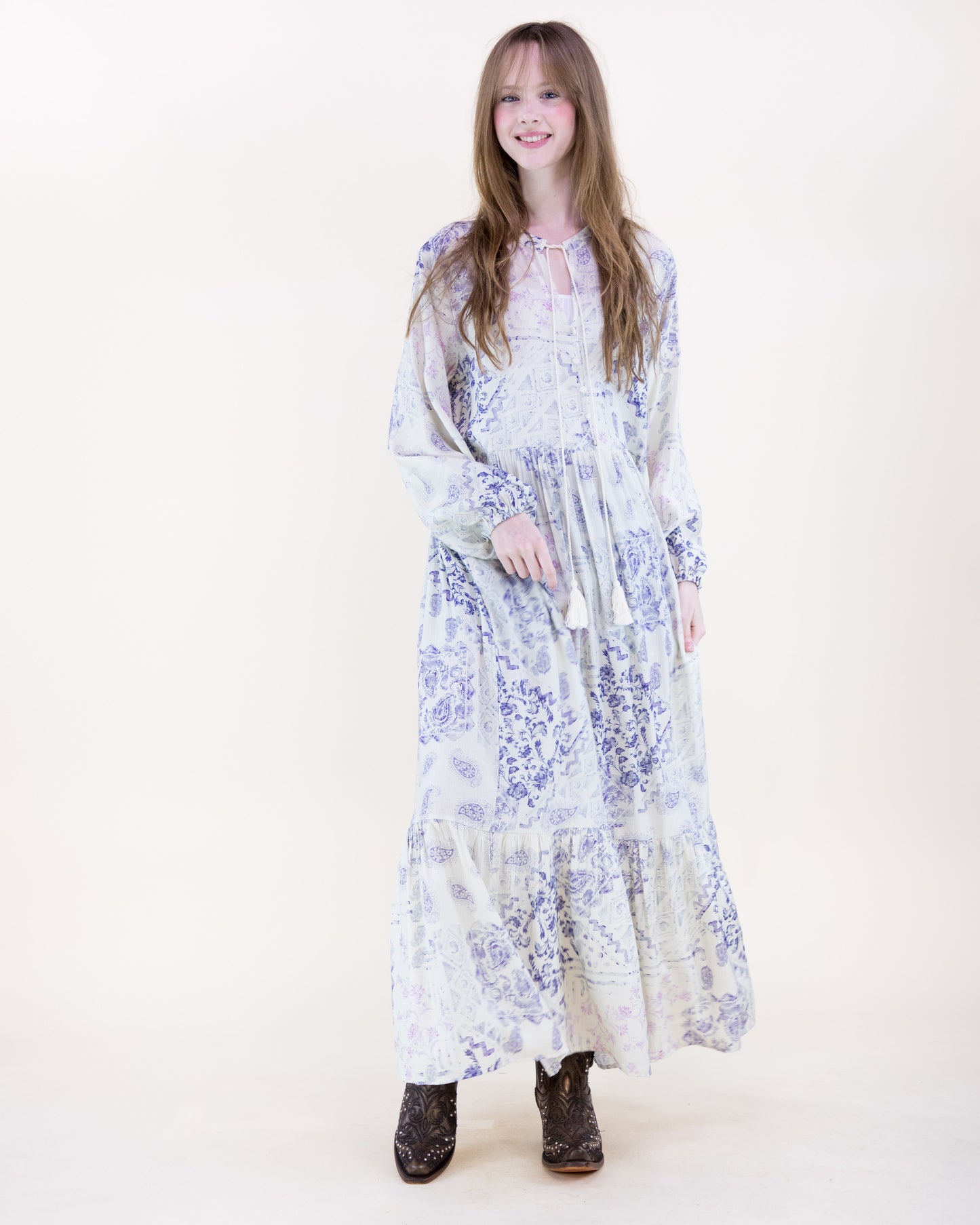 Vintage Romantic Long Sleeve Maxi Sundress