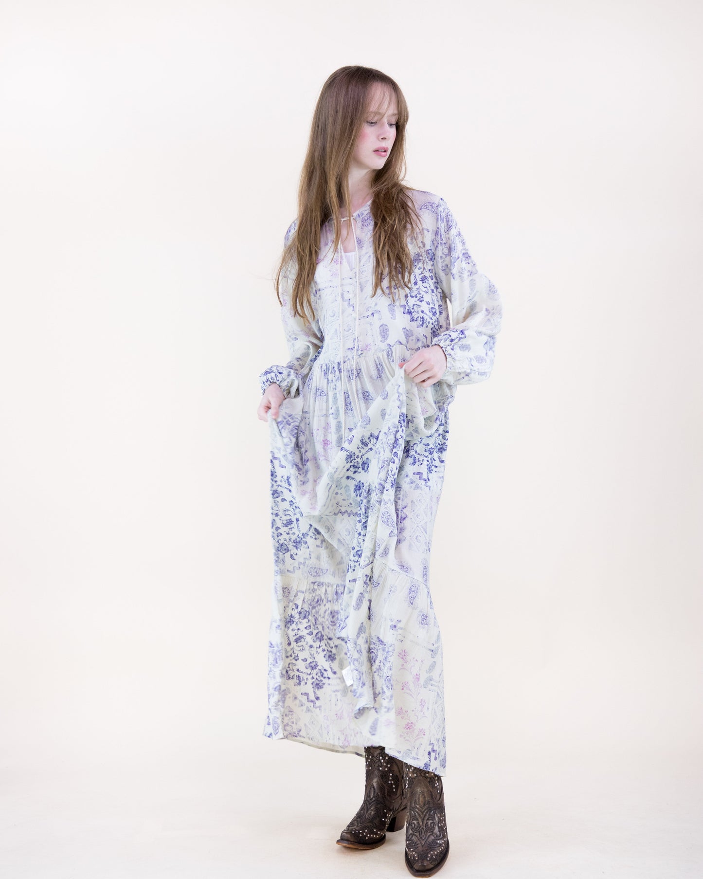 Vintage Romantic Long Sleeve Maxi Sundress