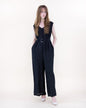 Crepe Jacquard Sleeveless Belted Jumpsuit