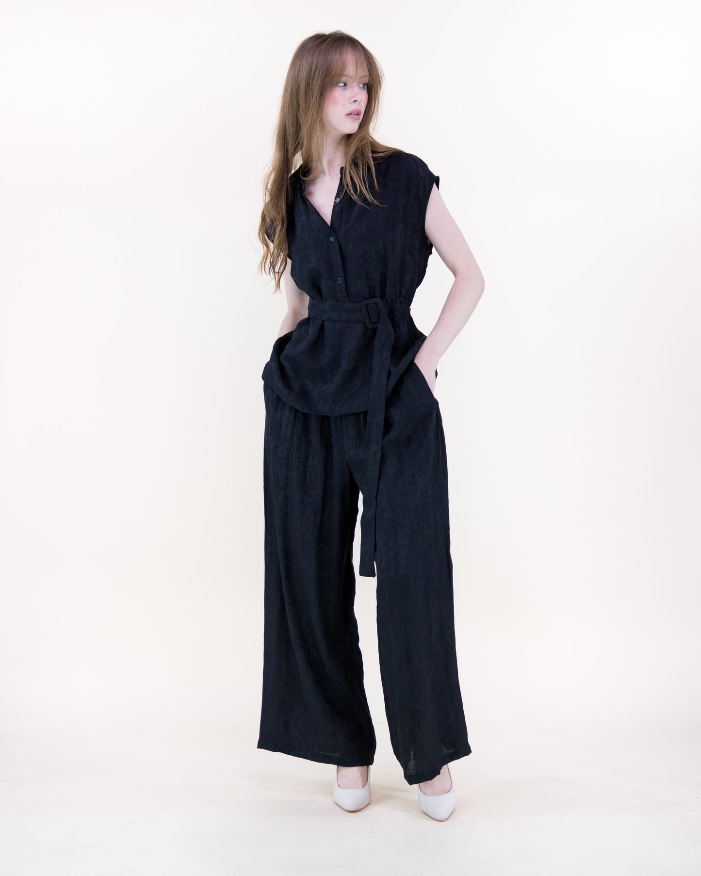 Crepe Jacquard Wide Leg Pants