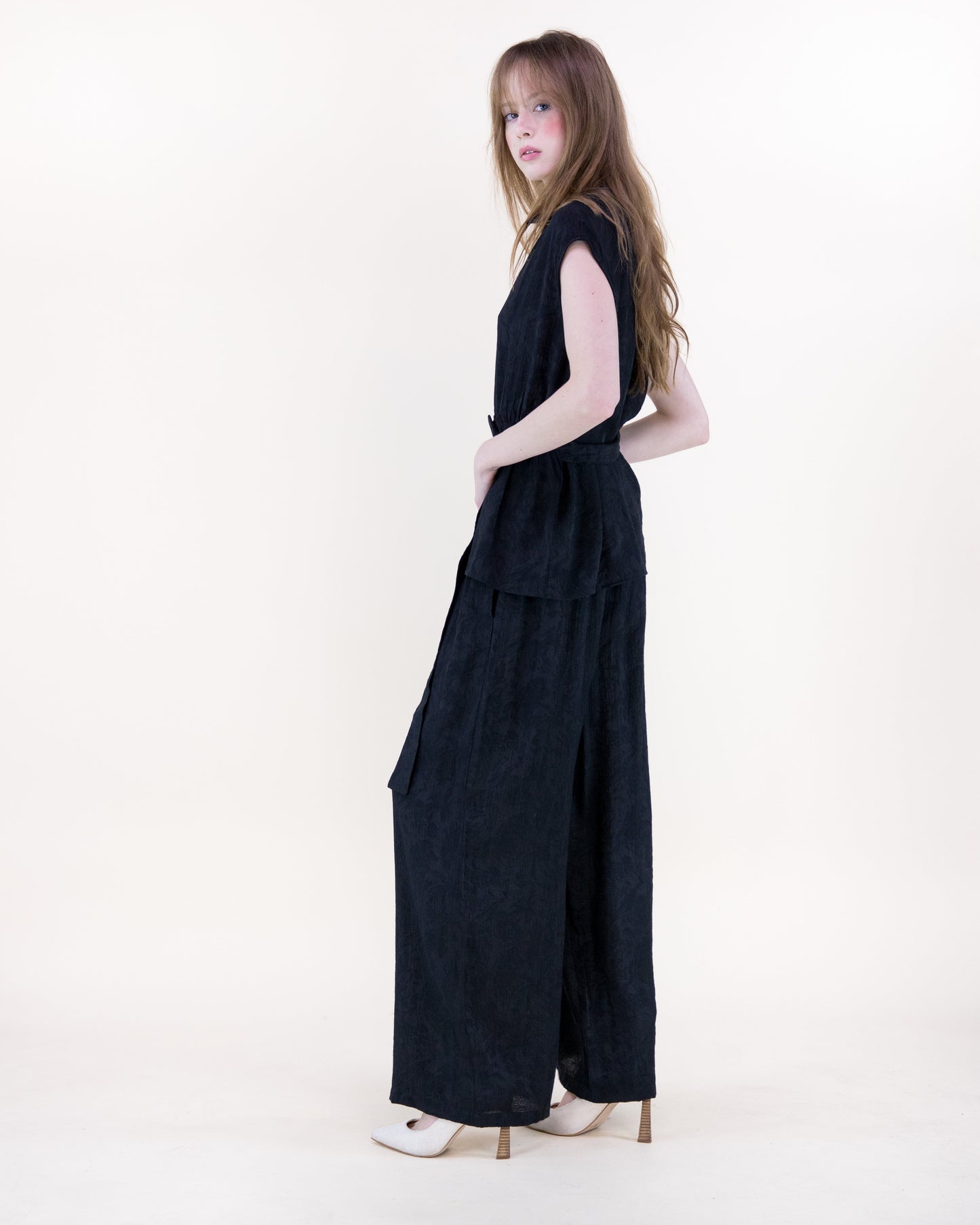 Crepe Jacquard Asymmetric Belted Shirt